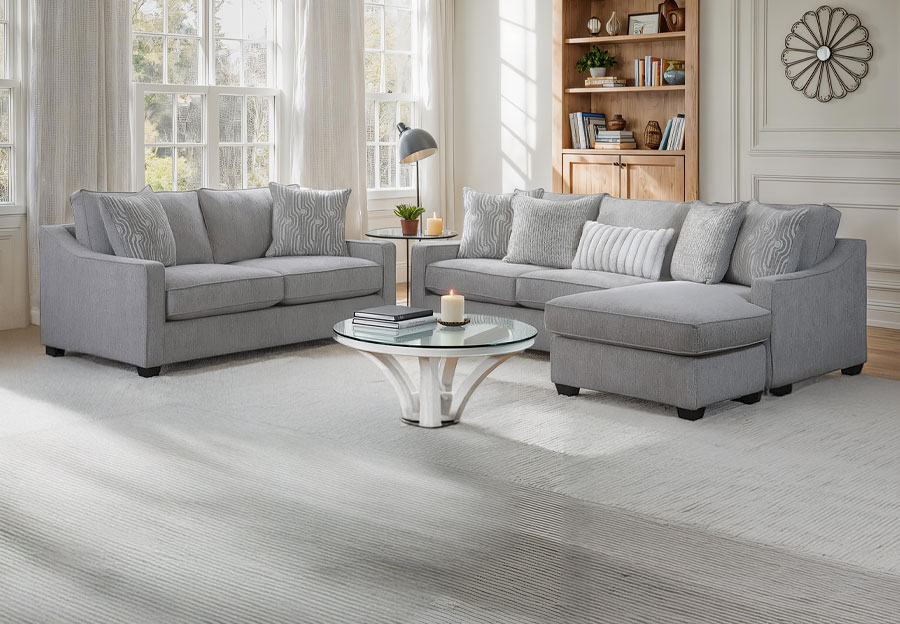 Behold Bowmore Grey Chaise Sleeper Sofa and Loveseat