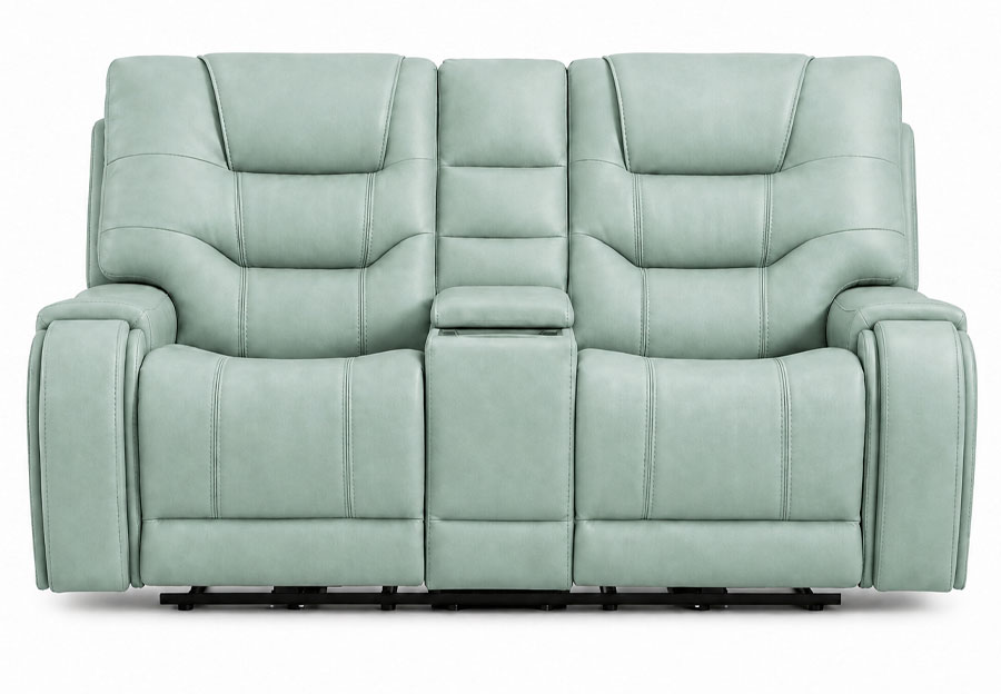 Lifestyles Cayman Aqua Leather Match Dual Power Reclining Console Loveseat