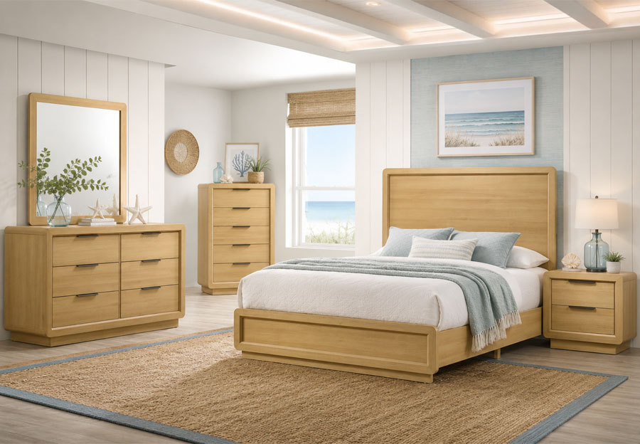 Lifestyle Harbor Natural King Bed, Dresser and Mirror