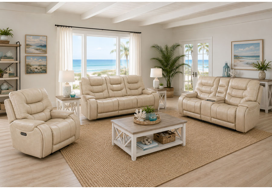Lifestyles Cayman Beach Leather Match Manual Reclining Sofa and Console Loveseat