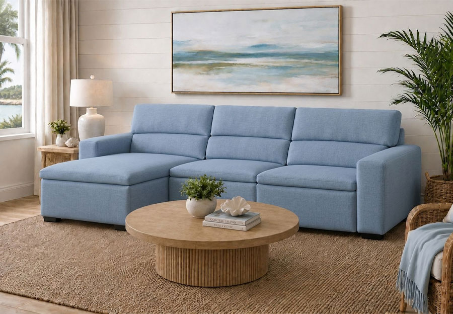 Cheers Bayshore Light Blue Infinite Two Power Left Chaise Sofa 