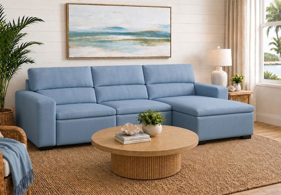 Cheers Bayshore Light Blue Infinite Two Power Right Chaise Sofa 