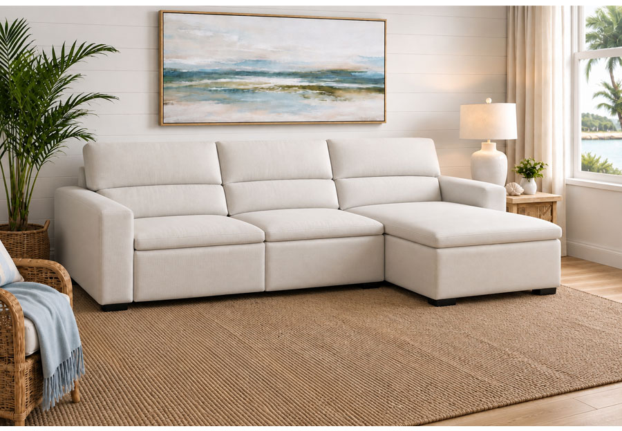 Cheers Bayshore Eggshell Infinite Two Power Right Chaise Sofa 