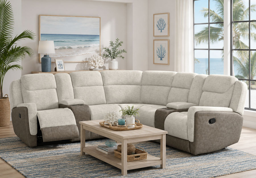 Elements Hornet Taupe Manual Sectional with Two Consoles