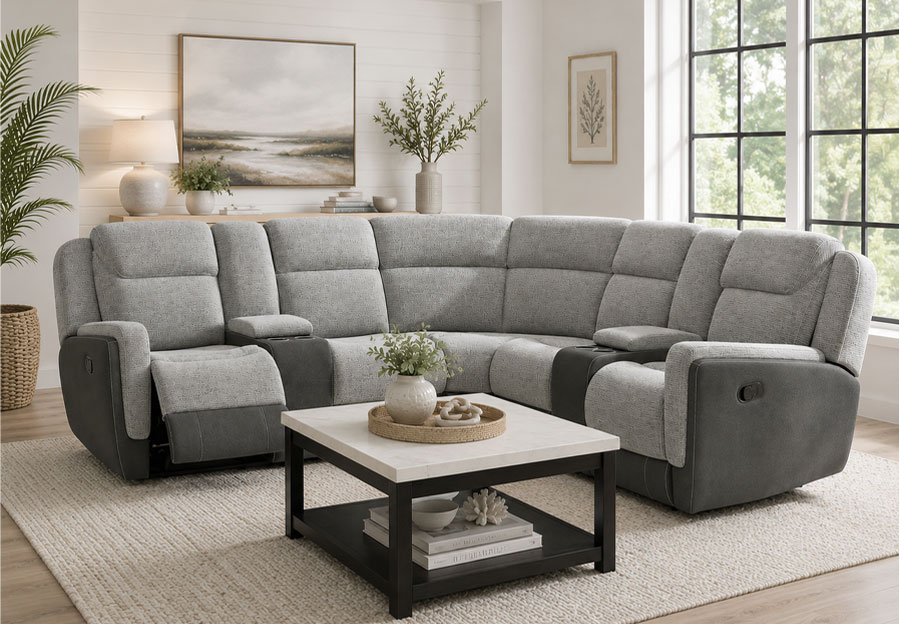 Elements Hornet Grey Manual Sectional with Two Consoles