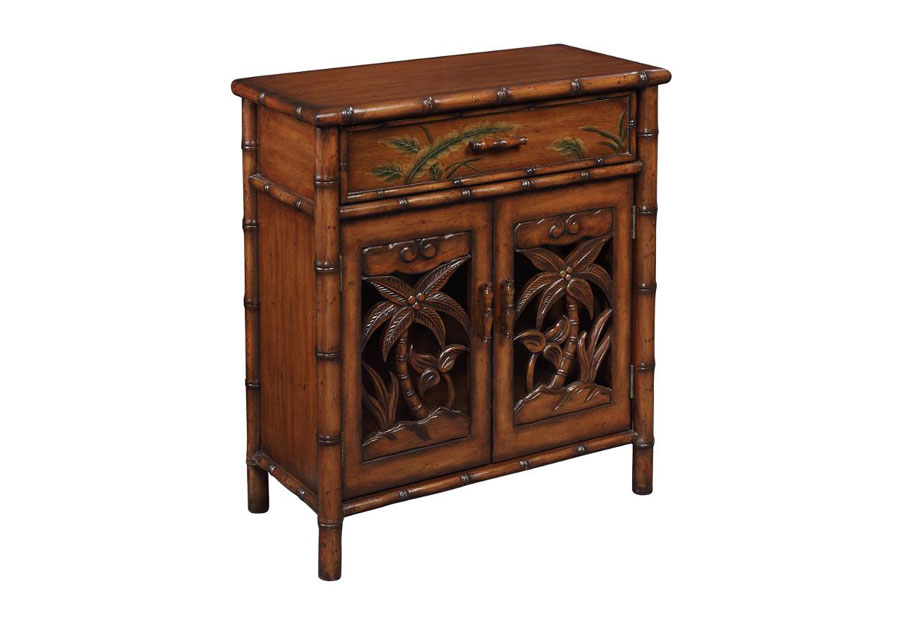 Coast To Coast Seaview One-Drawer Two-Door Cabinet with Hand-Carved Palm Trees