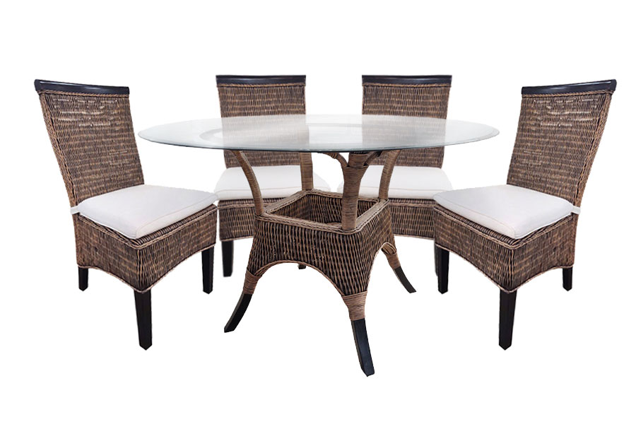 Terranova Moza Wicker Round Dining, Glass Dining Table With Wicker Chairs