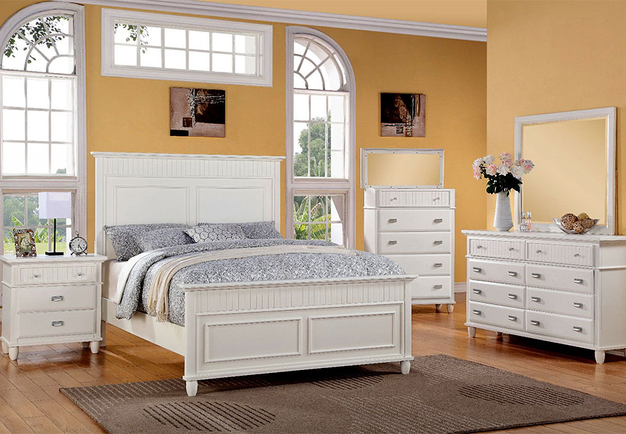 Elements Spencer White Queen Bed, White Dresser With Mirror And Nightstand Set