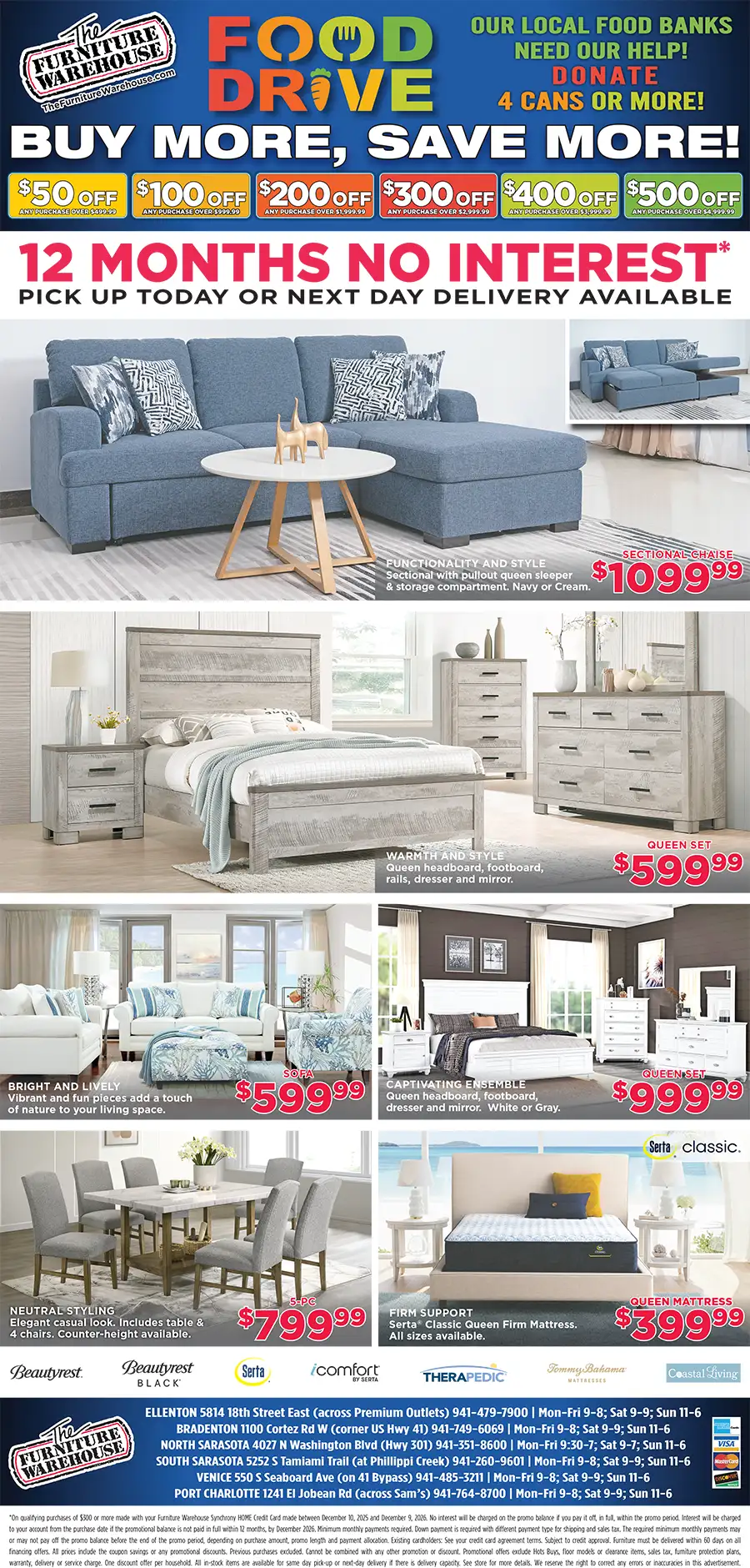 Food Drive! Give 4 cans or more and enjoy exclusive Buy More, Save More furniture discounts!